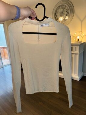 Zara Cream Square-Neck Long Sleeve Top